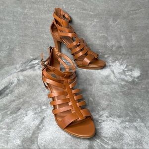 Saks Fifth Avenue Winnie Leather Strappy Gladiator High Heel Sandal Tan 39